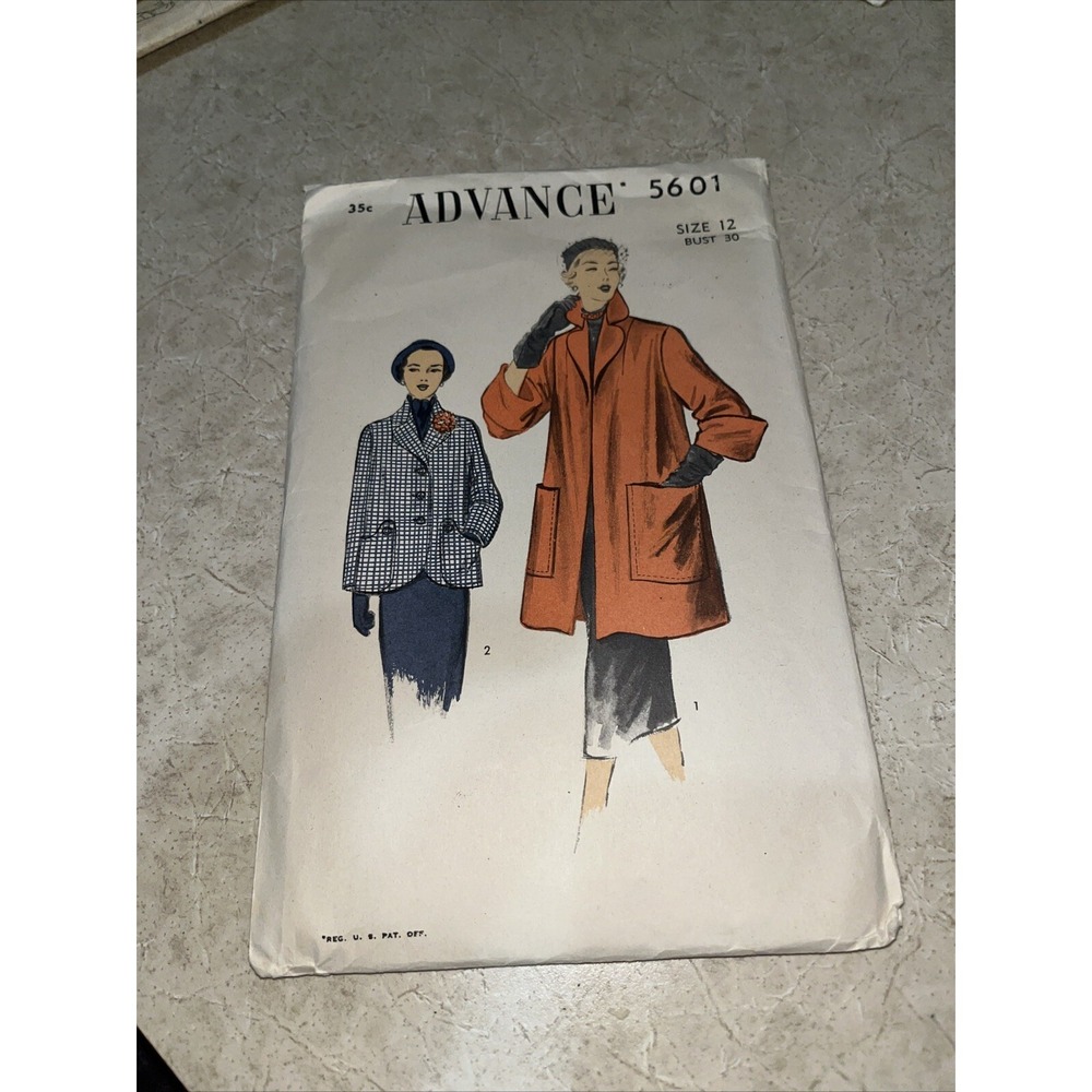 Vintage Advance Pattern 5601 Size 12 Bust 30 Coat‎